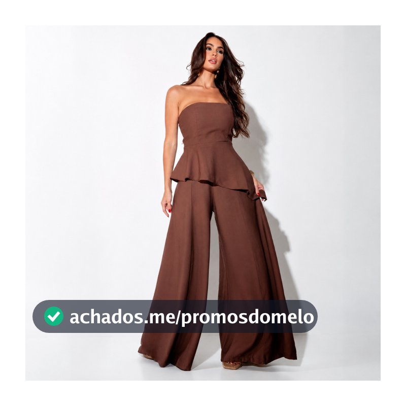 Conjunto Feminino Top Peplum Assimétrico e Calça Pantalona Elegante Marrant