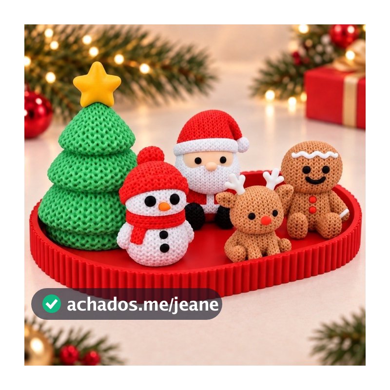 Kit Decoração de Natal em 3D efeito trico |Bandeja com Papai Noel, Boneco de Neve, Rena e Árvore de Natal