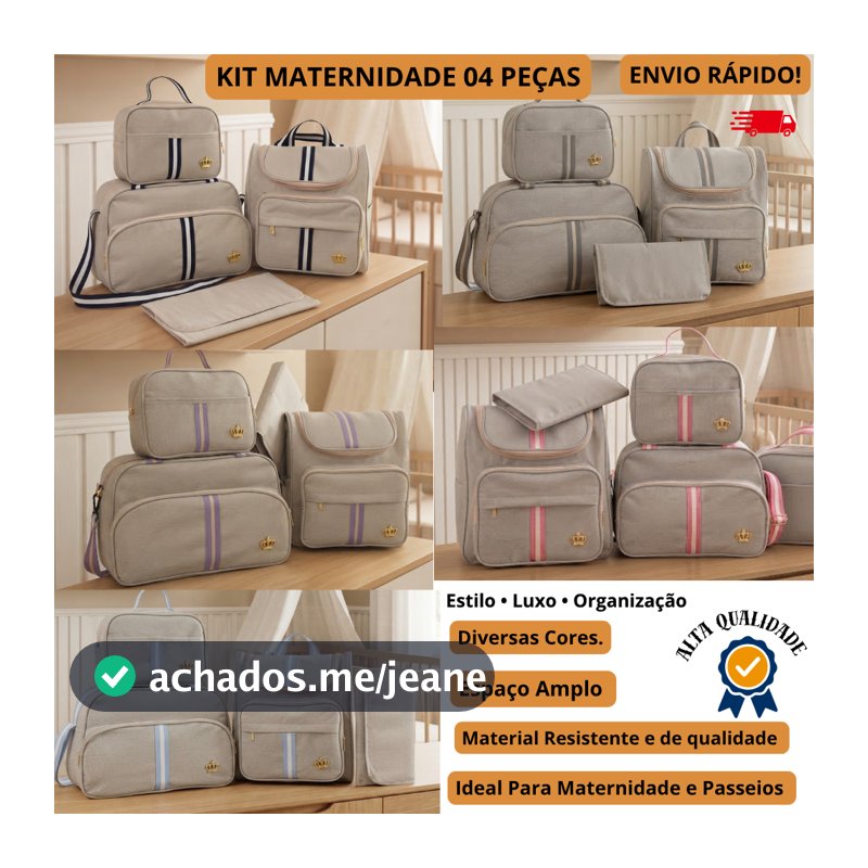 Kit Harmonia Bolsa Maternidade e Passeio Completo 4 Peças - Mochila, Bolsa, Necessaire e Trocador Portatíl
