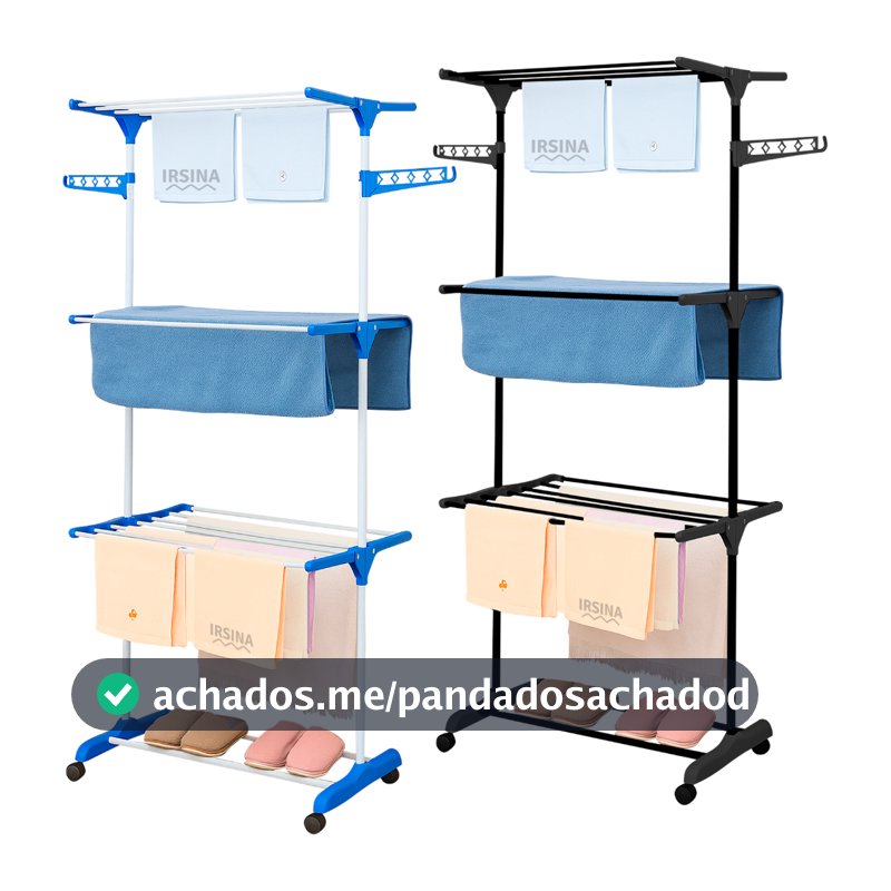 Varal De Chão 3 Andares Roupa Calcinha Dobrável Grade Reforçado com 4 Rodas Portátil e Compacto