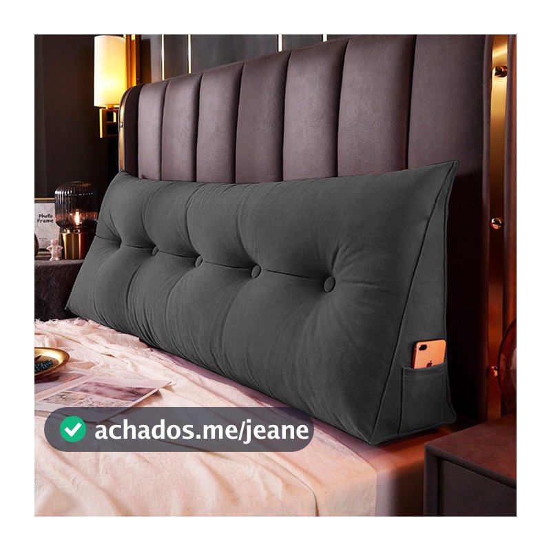 Almofada Cabeceira Cama 140cm Encosto Apoio Lombar com Porta Celular Spot Suede