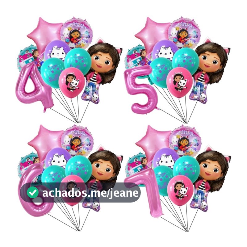 9pcs Gabby Dollhouse Pink Purple Number Balloon 1 2 3 4 5a Festa De Aniversário De Menina Decoração Baby Shower Supplies Kids Toy Globos Sets