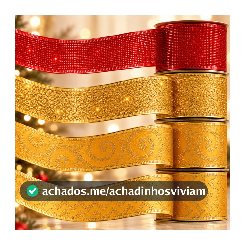 Fita de Natal Aramada Decorativa Veludo Vermelho Borda Dourada Rolo 2.7 Metros Laços Árvore Presentes Decoração Natalina