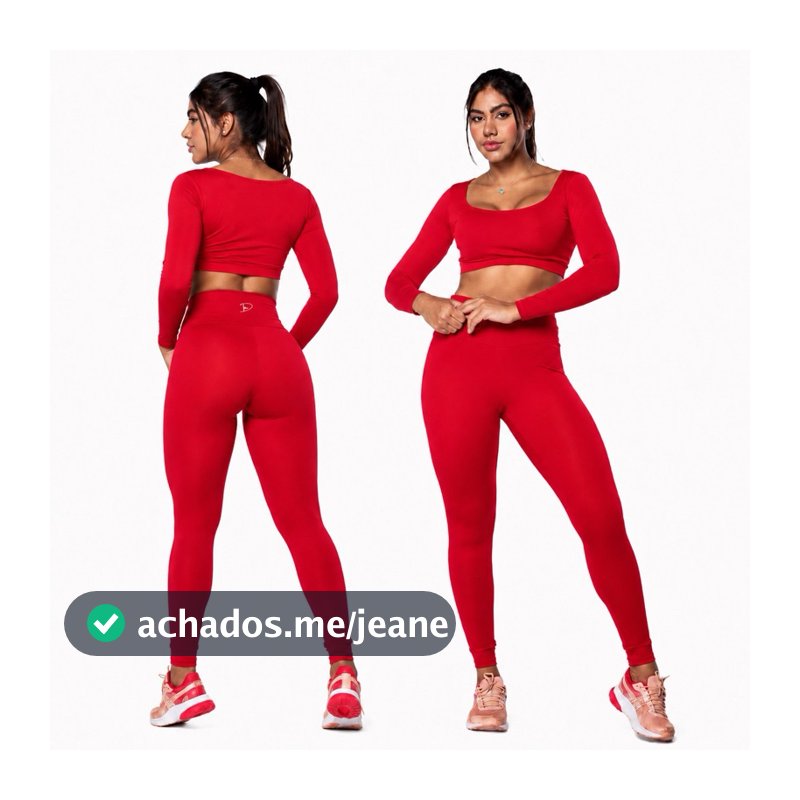 DIASP Conjunto Top e Legging Poliamida Academia Roupa Fitness Inverno Manga Longa Cropped Virginia Leg