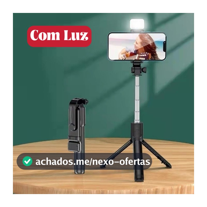 Bastão Pau de selfie Tripé Retrátil Com Luz LED Controle Bluetooth Celular