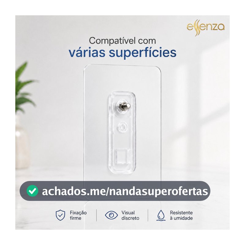 Kit 2 Suporte Adesivo Sem Furo Essenza Gancho Transparente Para Prateleira Banheiro Cozinha Forte