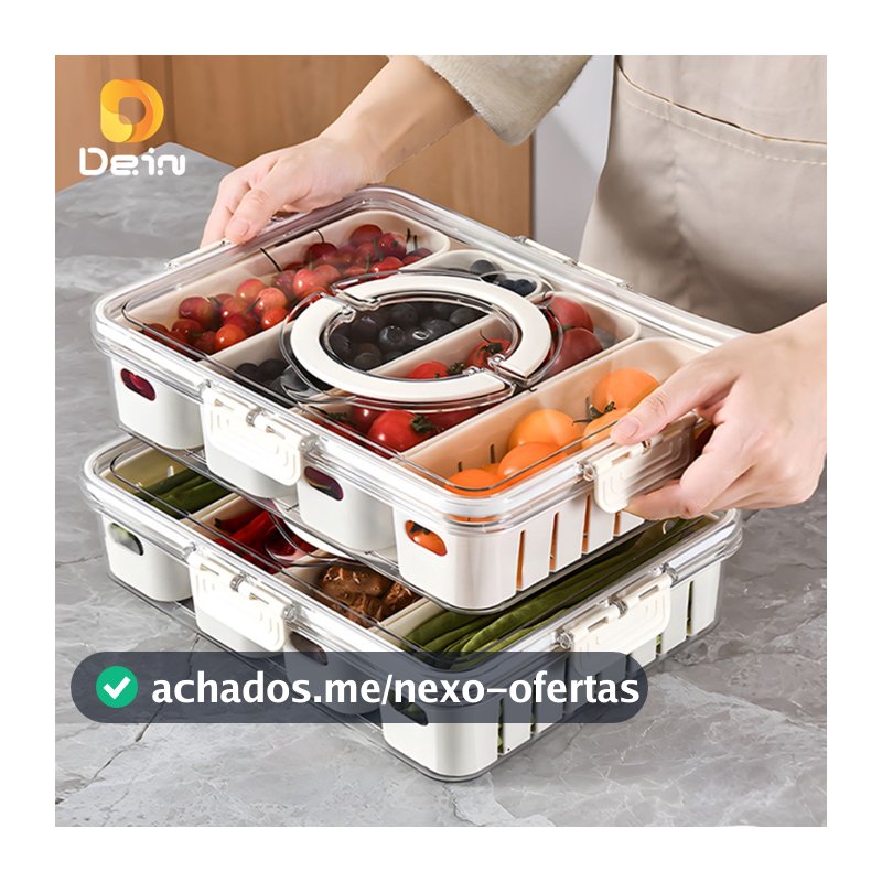 Caixa Organizadora de Alimentos Transparente Geladeira Empilhável Multiuso com Divisórias