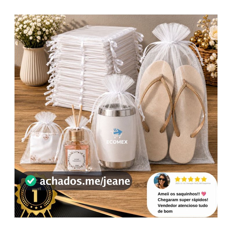 Kit 05/25/50/100 Un Saco Saquinho Organza 7x9 9x12 10x15 Branco Lembrancinha Festa Casamento