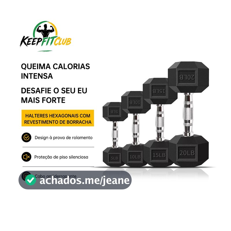 Keepfitclub Halter Dumbell Emborrachado Sextavado Cromado De 5-20lb Um único haltere 1 Unidade