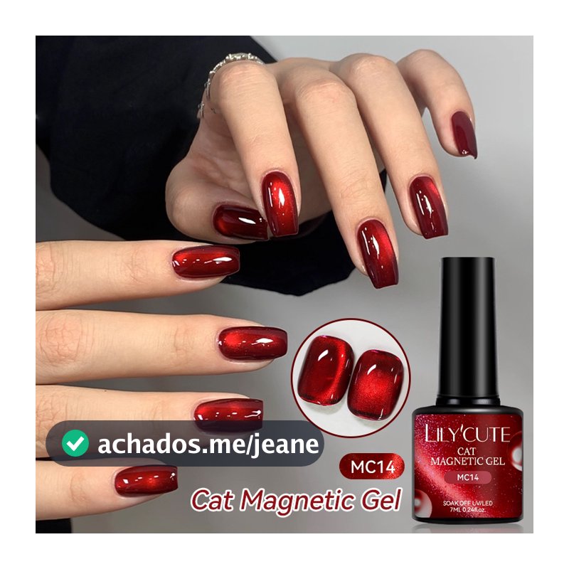 LILYCUTE Esmalte Em Gel Magnético Com Olhos De Gato Vermelho Escuro , Contas De Vidro Brilhante , Arte Unhas