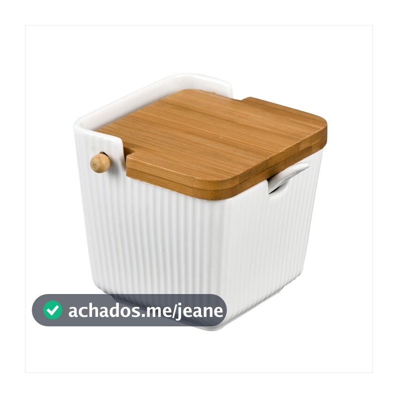 Saleiro Oásis De Cerâmica 300 Ml Com Colher De Bambu Design Moderno Para Sua Cozinha Diária