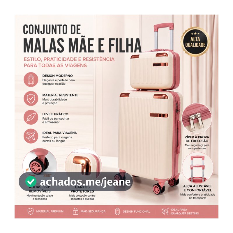 Mala De Bordo +frasqueira  kit 9kg 10kg 23 kg Viagem jia   Rodinhas 360°modelosS Modelos e Cores  Rosa ouro