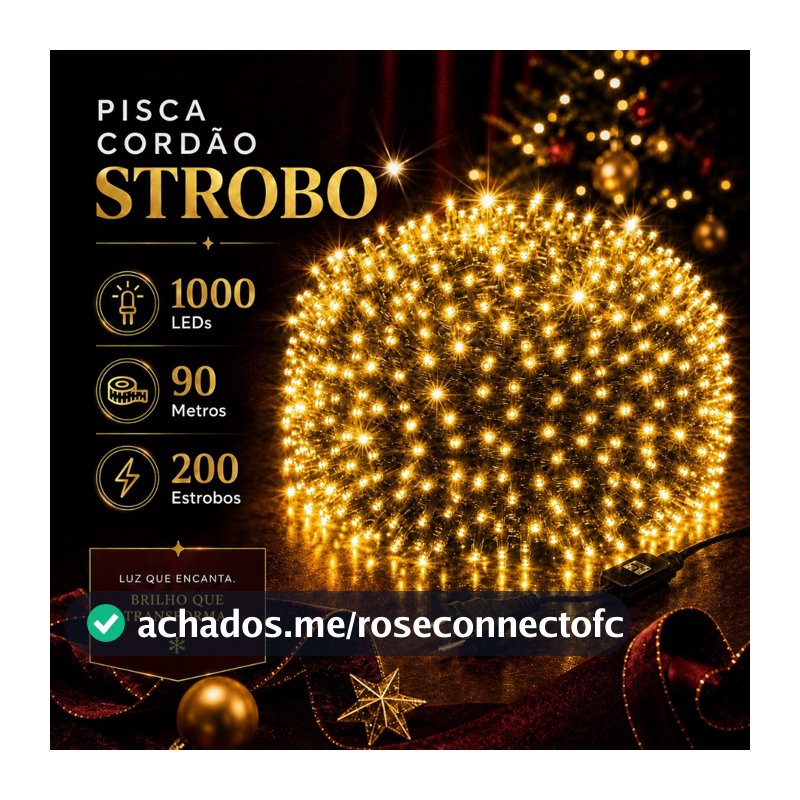 Cordão Strobo Natal 50/90/30 Metros Bivolt 500/1000/300 Leds Prova D'Água Luz Branco Quente