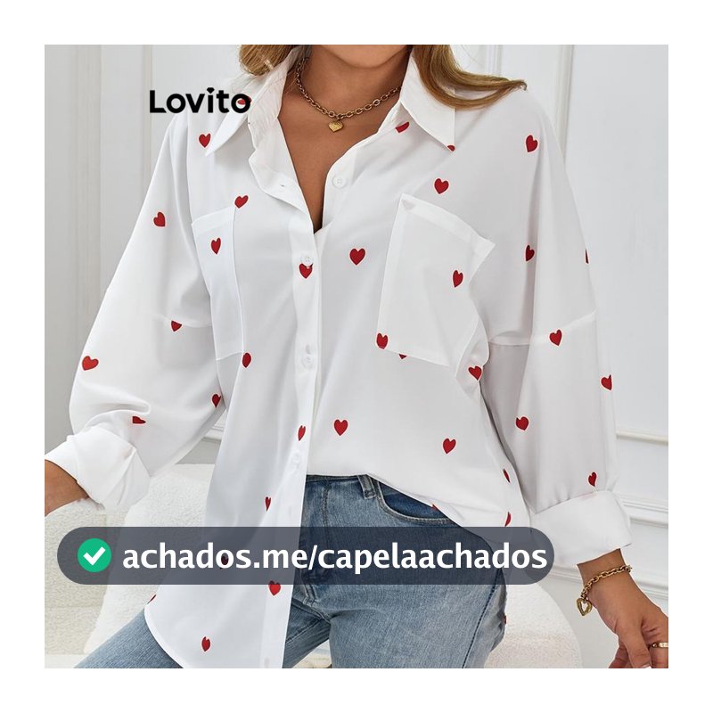 Lovito Casual Blusa Com Estampa Em Formato De Coração Solta Ampla Para Mulheres LNL72073