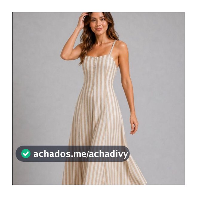 Vestido Helena Listrado Linho Panamá Feminino Elegante Alcinha Verão Casual Confortável Premium