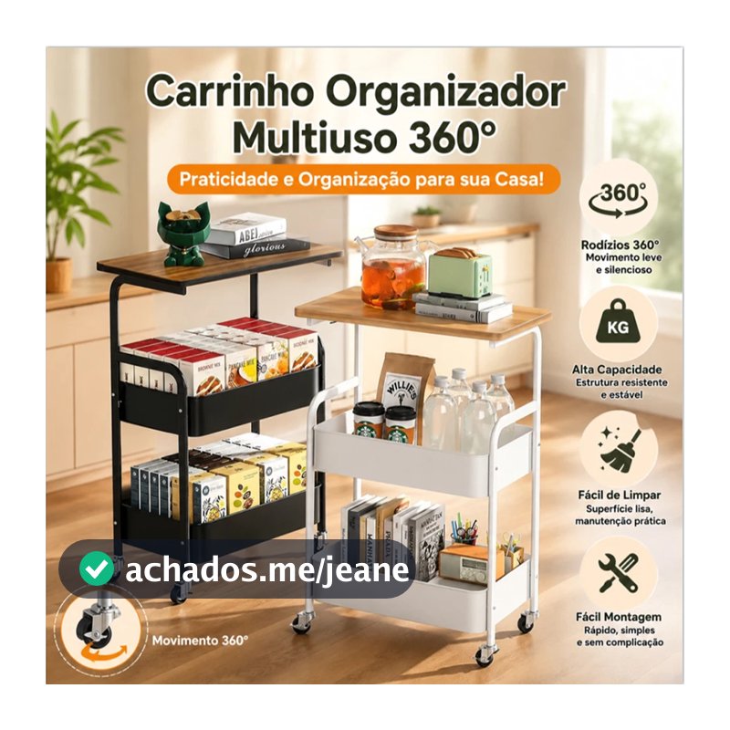 Carrinho Organizador 34 Andares em Aço Espessado – Prateleira de Metal com Rodinhas e Trava, Organização em Camadas