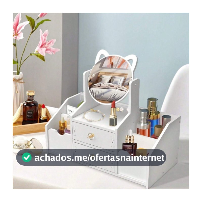 Porta Maquiagem Organizador de Cosméticos com Espelho e 2 Gavetas Estilo Clean e Funcional