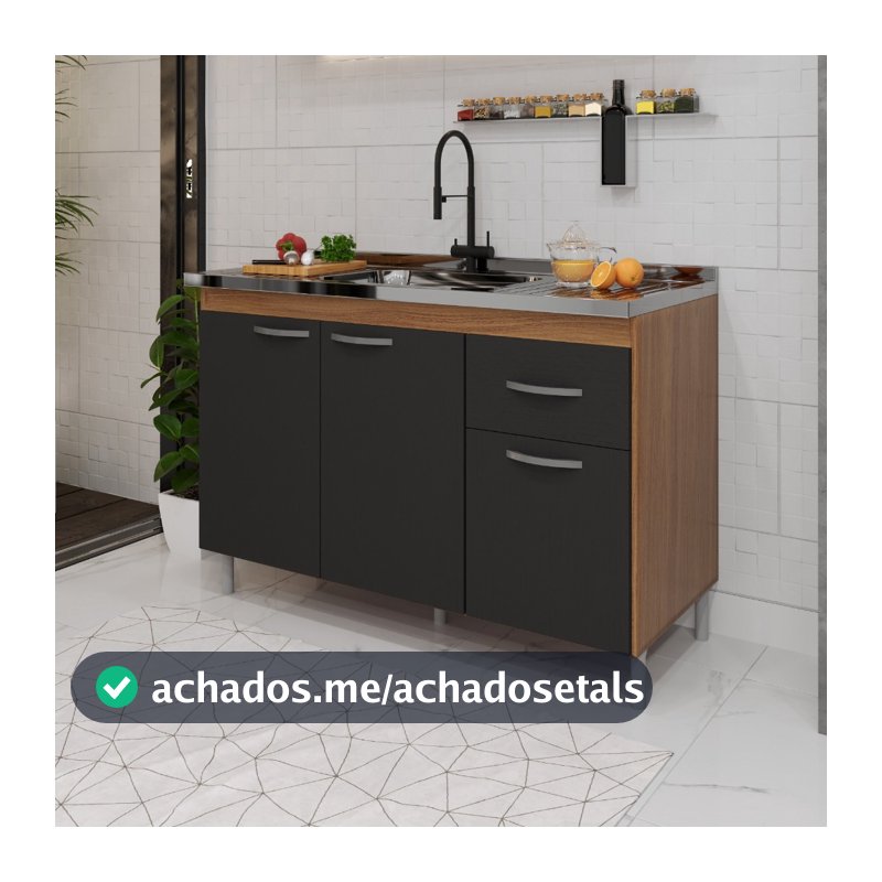 Balcão de Cozinha Pia de 120cm Sem Tampo Suiça POP SHARK MOVEIS 3 Portas 1 Gaveta