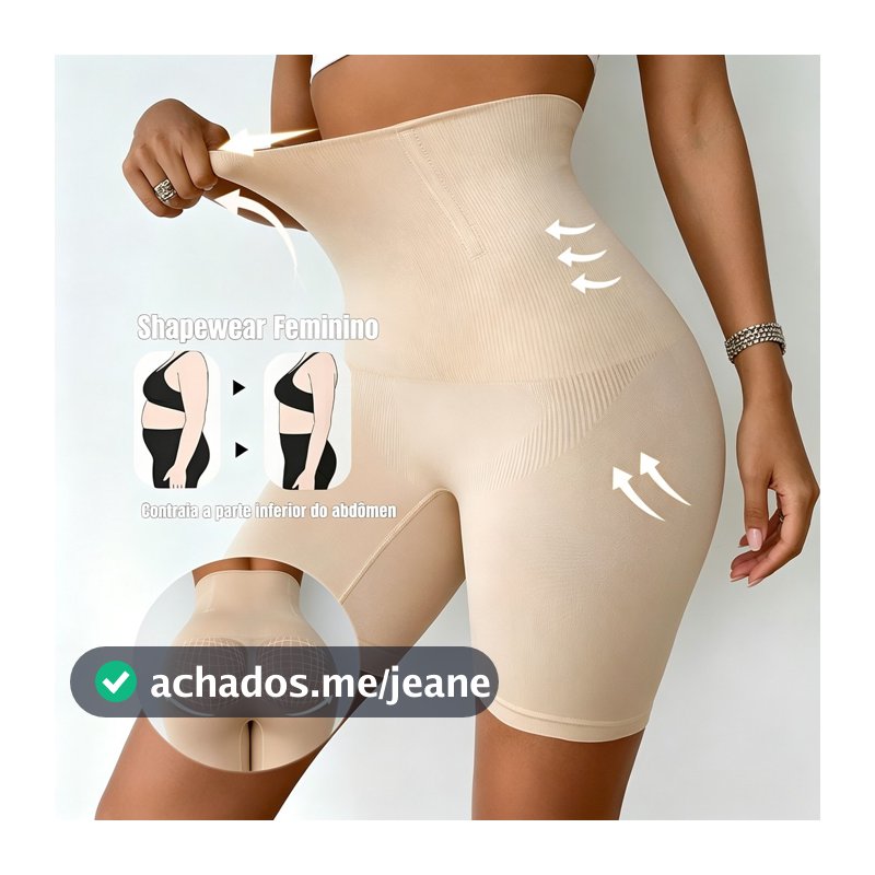Short Cinta Modelador Feminina Levanta e Empina Bumbum 4 Barbatanas Aço Alta Compressão Não Enrola
