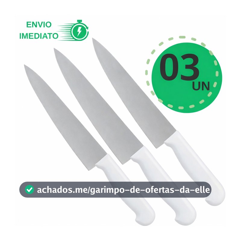 Kit 3 Faca Cozinha Inox 8" Corta de Verdade  Line Design  Corte Perfeito Já Vem Amolada