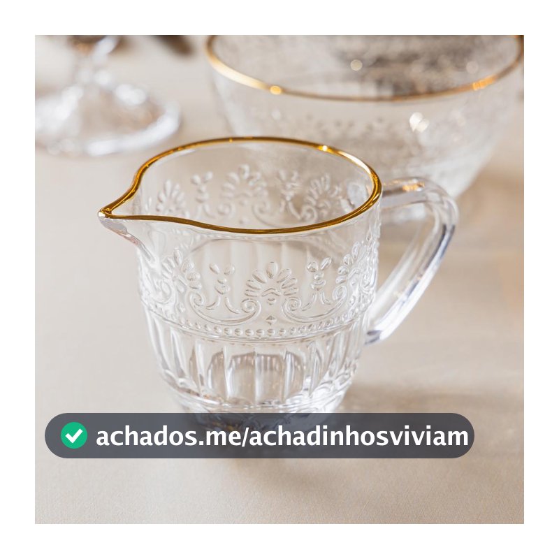 Leiteira de Cristal Mauve 230ml com Fio de Ouro Wolff para Leite Caldas Molhos Café da Manhã Mesa Posta Elegante e Linda
