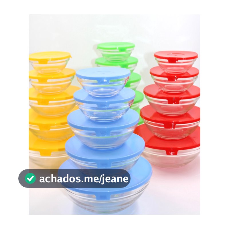 Conjunto Tigela de Vidro Bowl Marmita Tampa 5 Peças