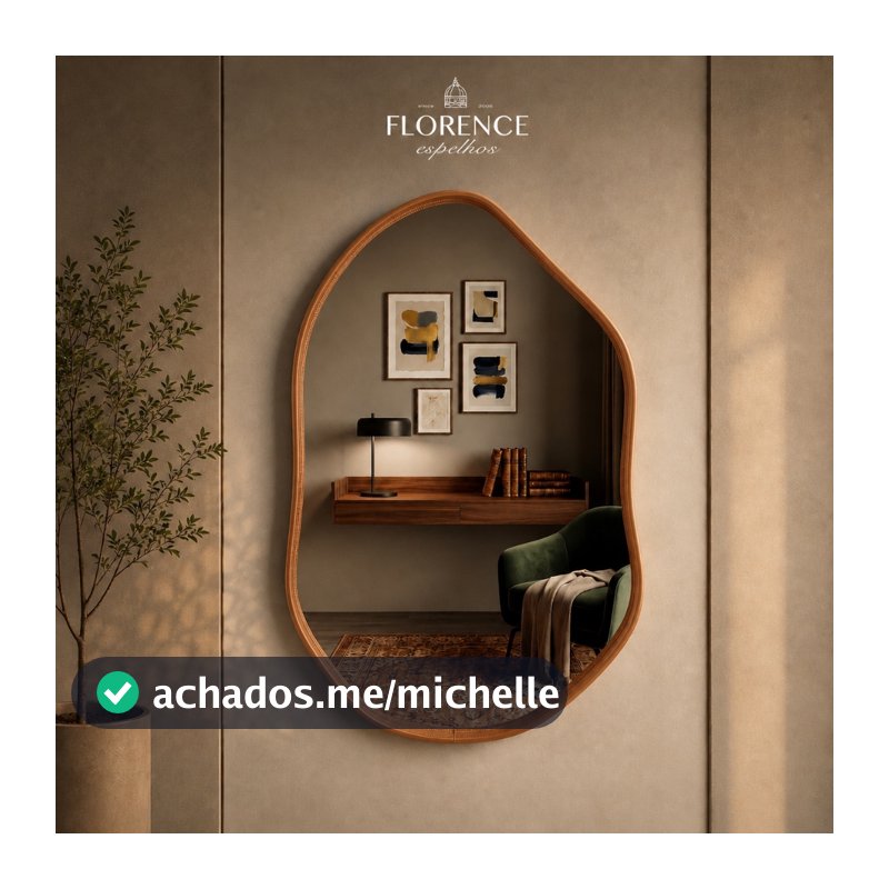 Espelho Roma 70x50 Orgânico com Moldura em Couro Luxo