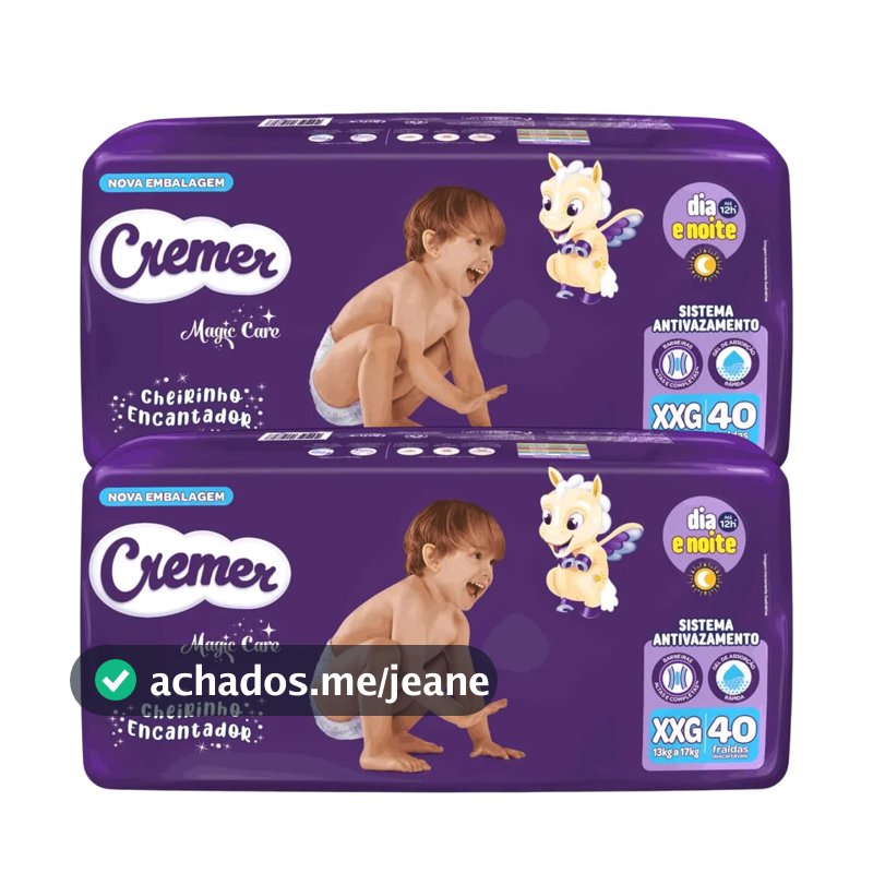 Kit 2 Fraldas Descartáveis Cremer Magic Care Hiper XXG 40 Tiras