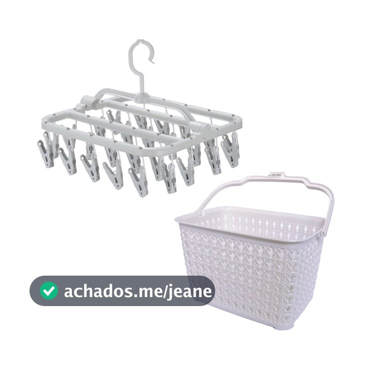 Kit Varal de Roupa Intima e Cesto de Prendedores Branco