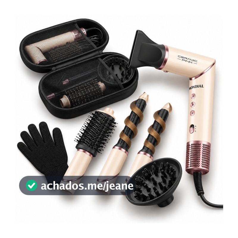 Secador de Cabelo Mondial Multifuncional 5 em 1 Modelador 1500W Rosa 127V