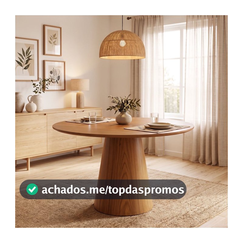 Mesa de Jantar Redonda Base Cone 4 Lugares Madeira Maciça Laminada Lyon Marrom/Amadeirado 120