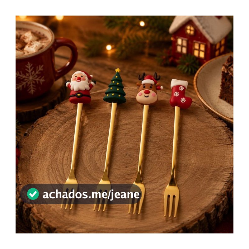 Kit 4 Garfos Dourados Inox Decorativos de Natal 16cm 26156 - Vencedor