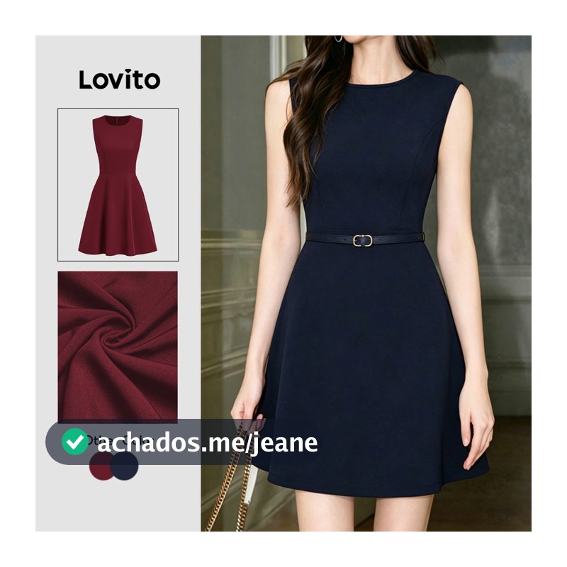 Lovito Vestido Elegante com Zíper Azul Escuro Primavera/verão para Mulheres L196LD514