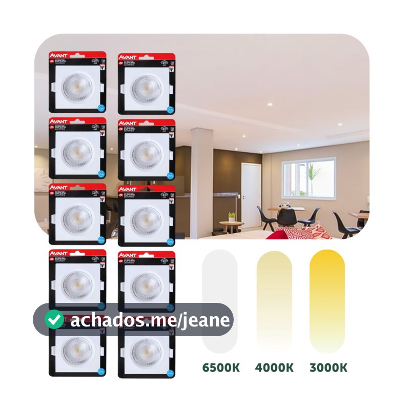 Kit 10 Spot Led Embutir 5w Quadrado/Redondo 9cm Luminária Teto Gesso Forro Dicroica MR16 Avant