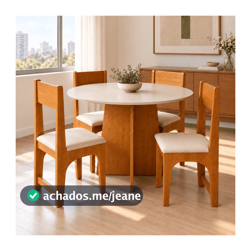 Mesa de Jantar 4 Lugares Conjunto Gabi Cadeiras Estofadas Compactas MDF Para Cozinha Sala Casa Dee