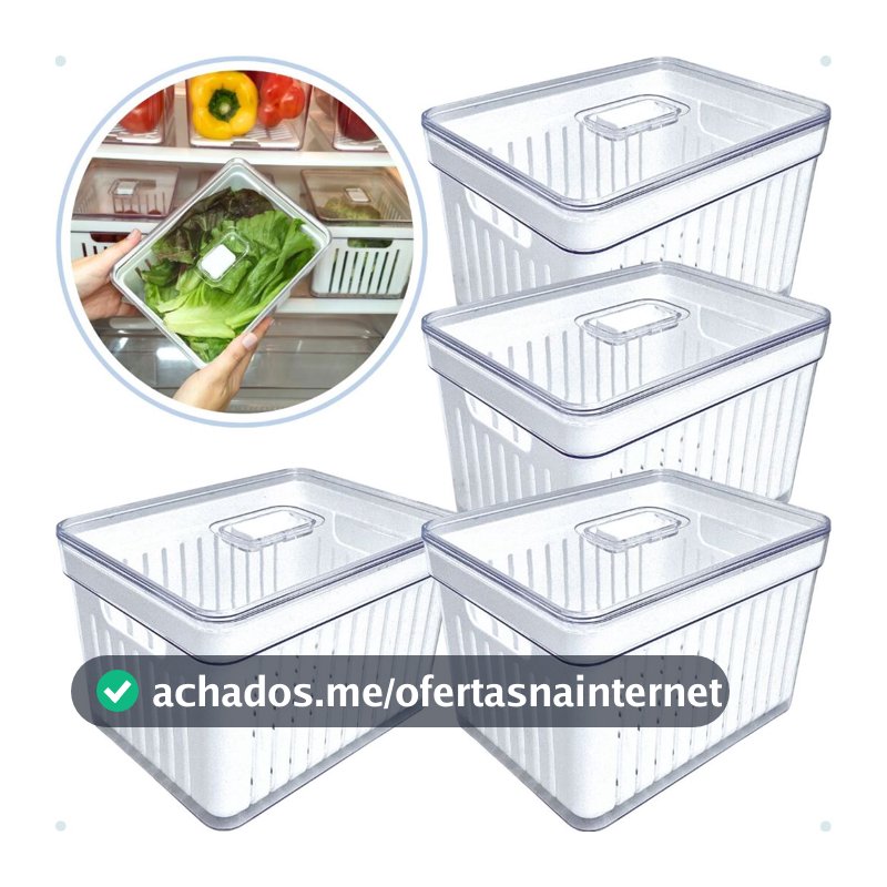Kits Organizadores De Geladeira Clear Com Tampa E Cesto Drenagem