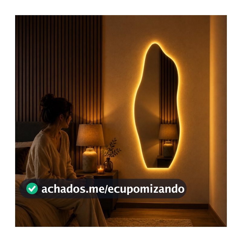 Espelho Flame Led Bivolt 100cm x 35cm Flame Sem Led Polido Sala Salão Luxo Led Branco Led Neutro Led Amarelo Lançamento