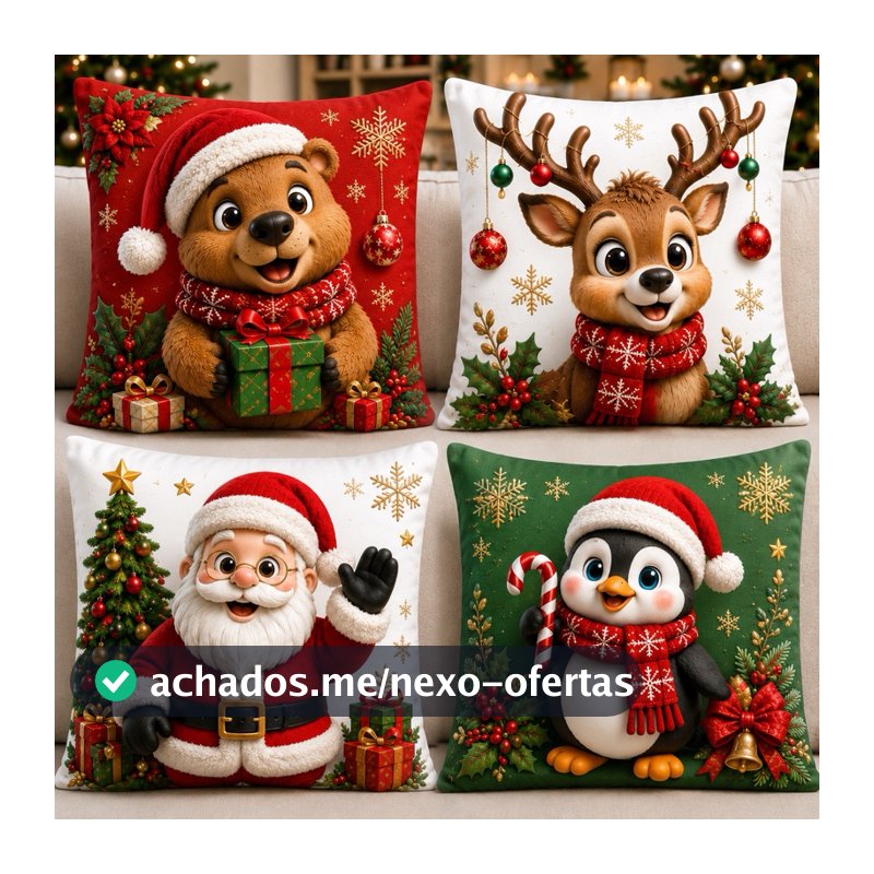 kit Feliz Natal 4 peças capa de almofadas para decoração Natalina