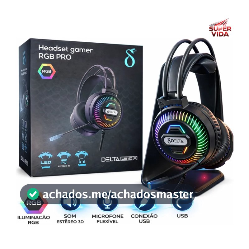 Headset Gamer 7.1 Surround Rgb Delta-f7140 Com Microfone Para Pc E Console