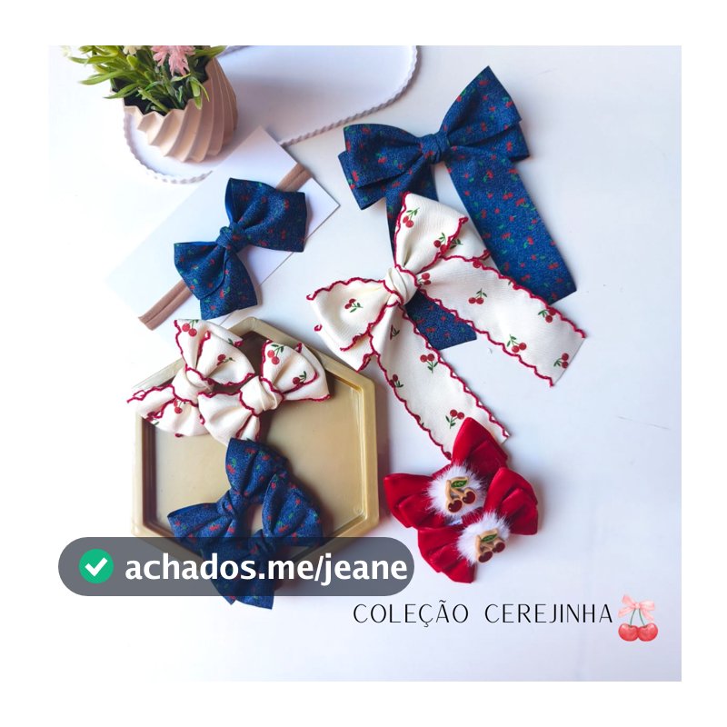 Laço de Cabelo Infantil Cerejinha  - Bico de Pato ,Tiara, Faixinha Bebê