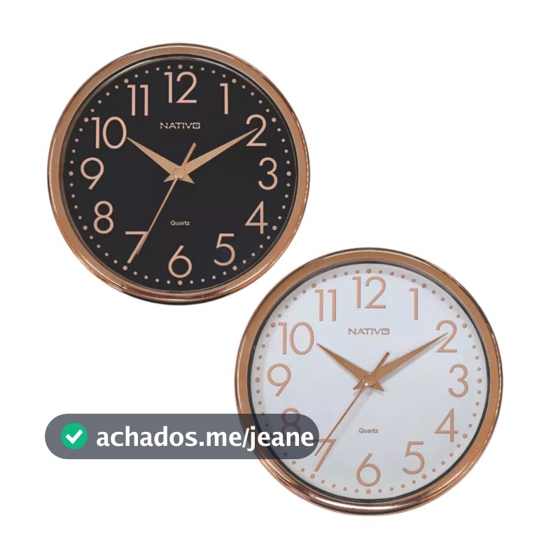 Relógio de Parede Redondo Cromado Rosê Gold Moderno Para Sala Escritório Quarto Cozinha - Nativo