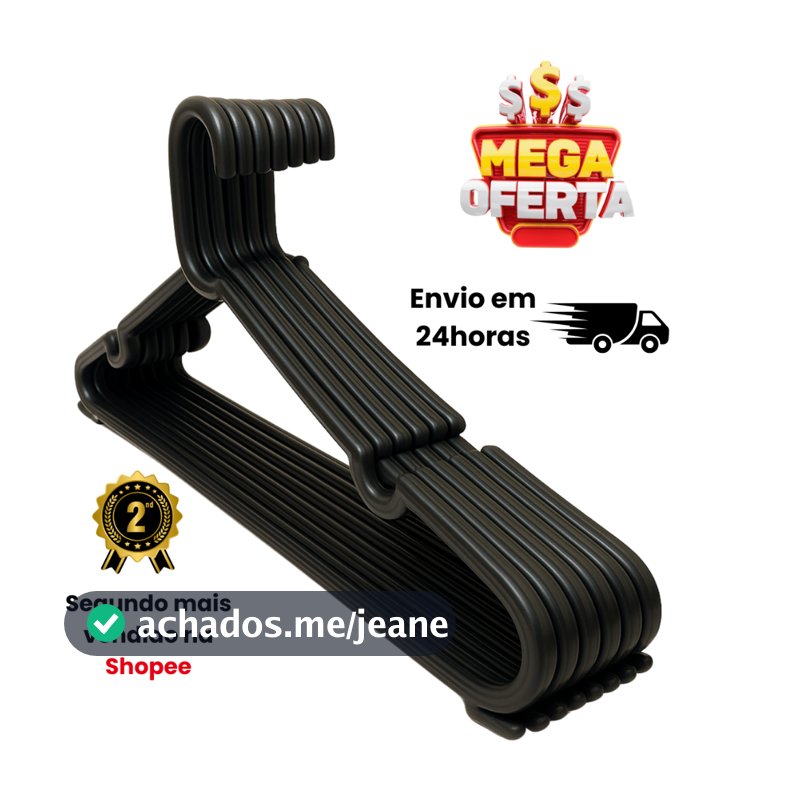 Kit 20 30 40 60 Cabides Preto Reforçado Adulto Linha Premium Envio Imediato