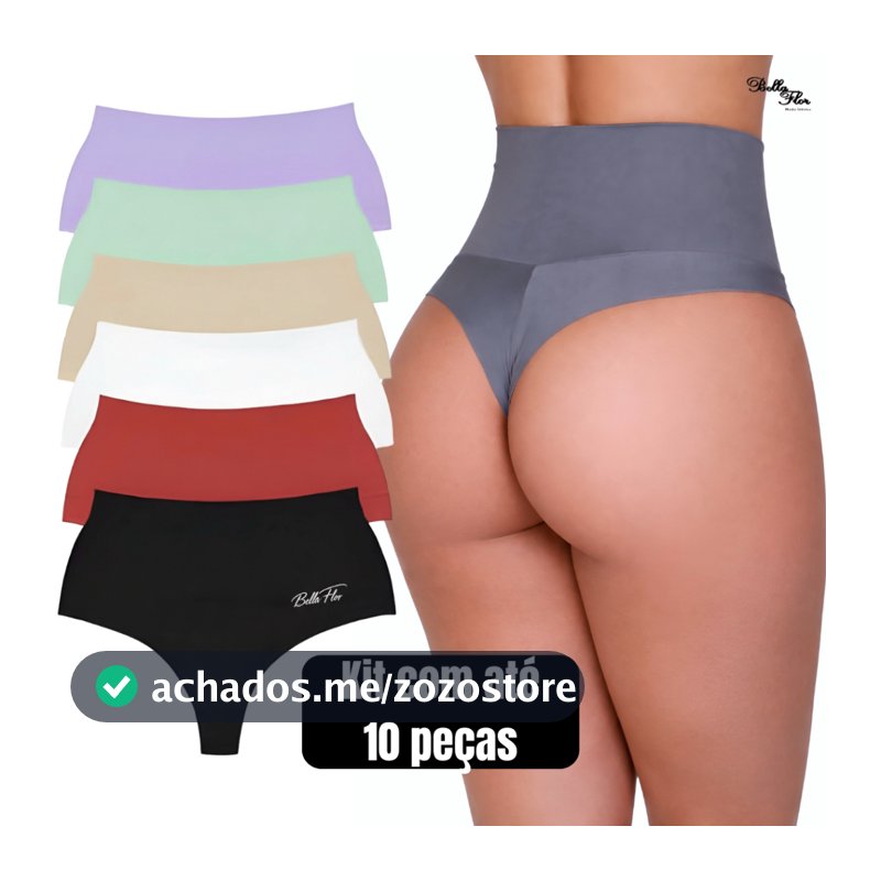 Kit com 10 ou 5 Calcinhas Modeladoras Cintura Alta Cós Duplo Fio Duplo Segura Barriga Fitness Pós Parto