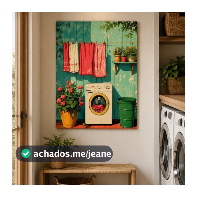 Quadro Decorativo Lavanderia Rústica com Flores para Hall de Entrada