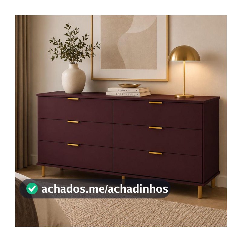 Cômoda Ditália 6 Gavetas DM-243 Vinho