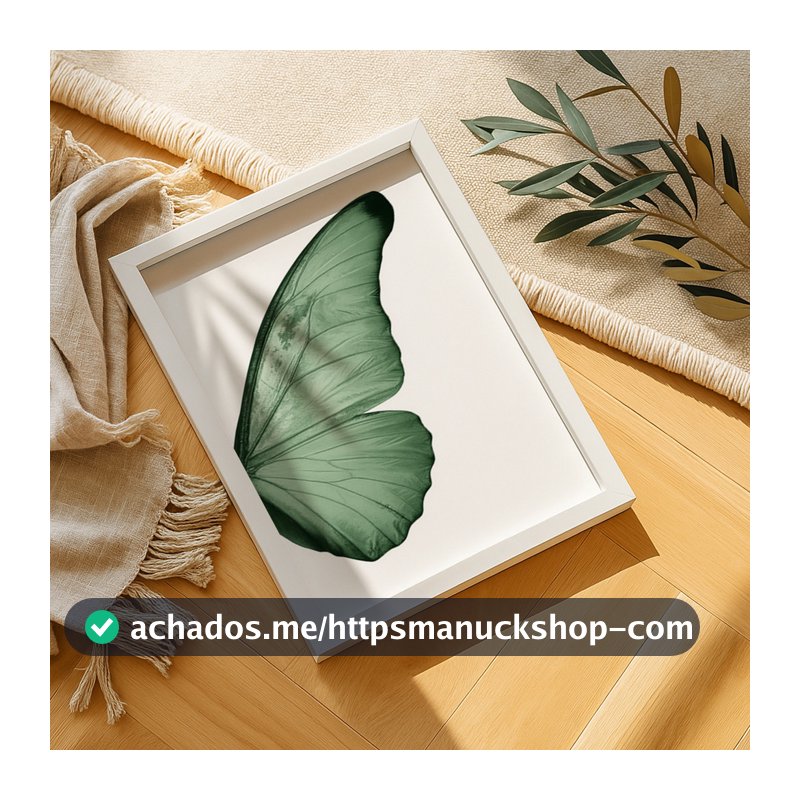 Quadro Decorativo Asa Borboleta Verde Minimalista Natureza Elegante Moderna Neutra Delicada