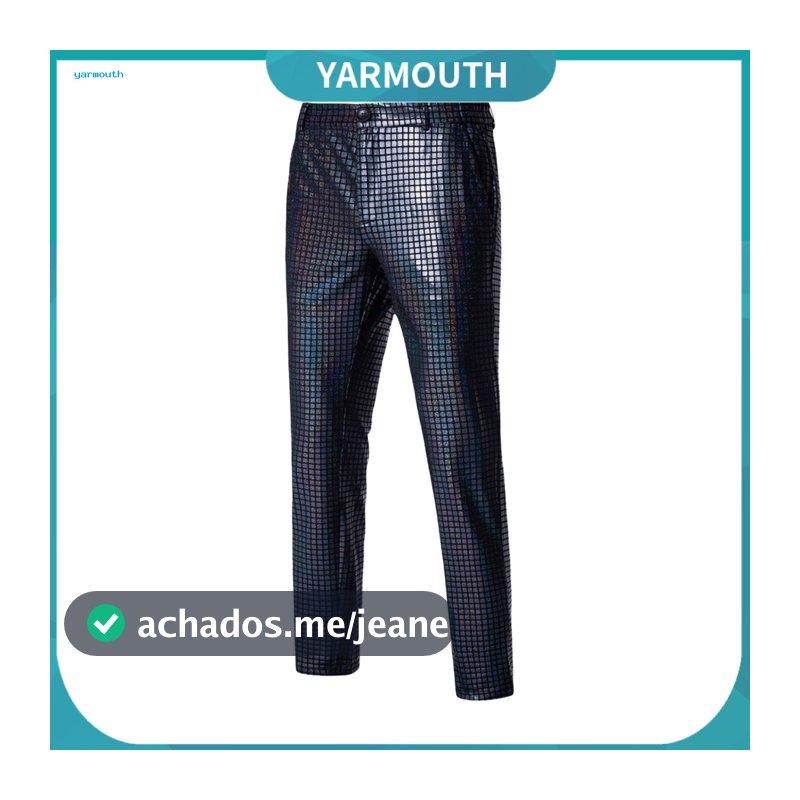 Sequin Embellished Trousers Men Pants Men's Metallic Hip Hop Slim Fit Straight Leg Ankle Length Party Nightclub Costume