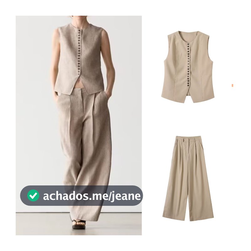 Verão feminino novos produtos Casual estilo urbano cor misturada embelezado fivela Design colete calças de perna larga c