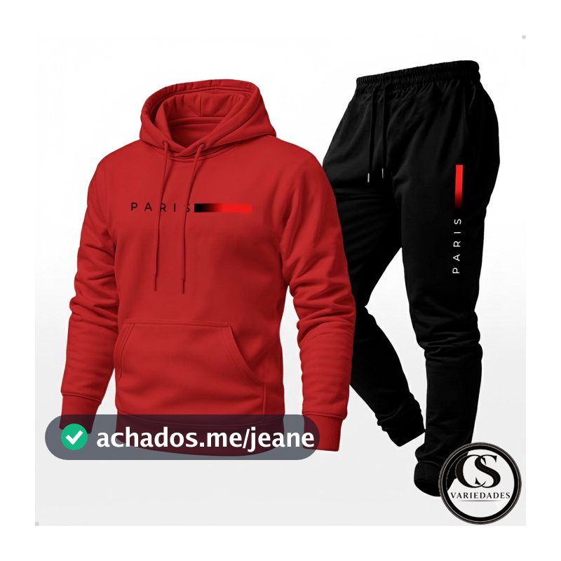 Conjunto Moletom Unissex Estampado Paris Calça e Blusa Com Capuz Bolso Blusa Canguru Unissex Diversas cores