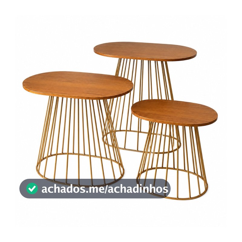 Kit 3 Mesas para Festa Redonda Ripada Oval e Cone com Tampo de Madeira Desmontável